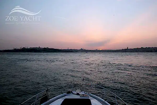 Bosphorus sunset yacht view from deck in Istanbul
